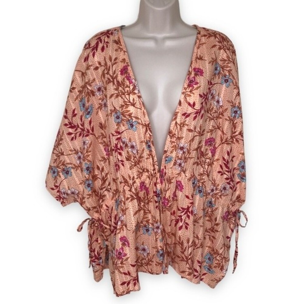 Haute Hippie Tribe Kimono Ruana Boho Floral Tie Side Top Women Size Large